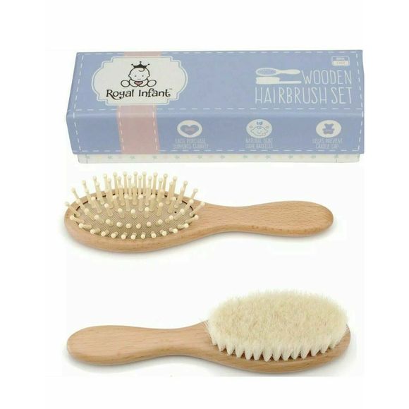 Wooden Newborn Baby Goat Hair Brush Gift Set - Picture 1 of 4